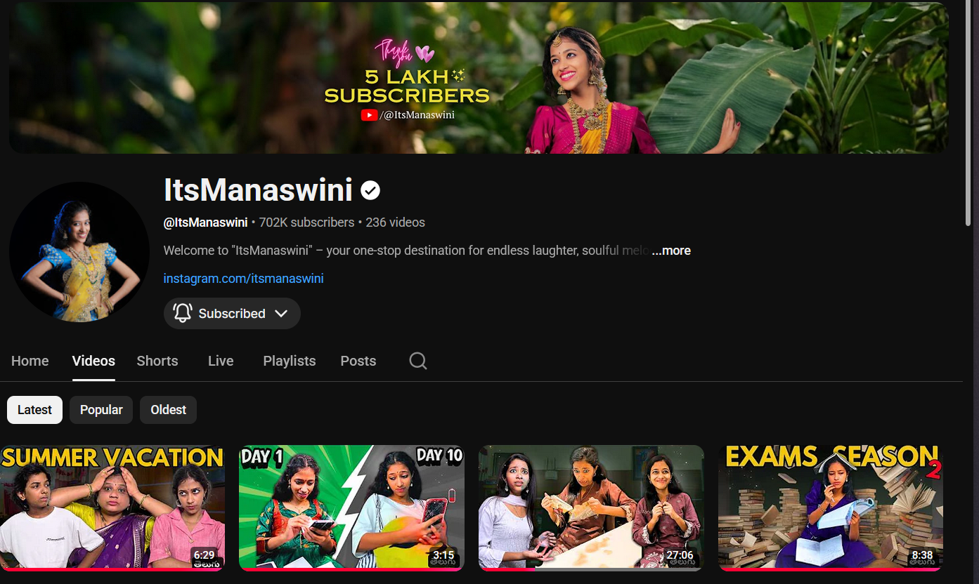 ItsManaswini YouTube channel
